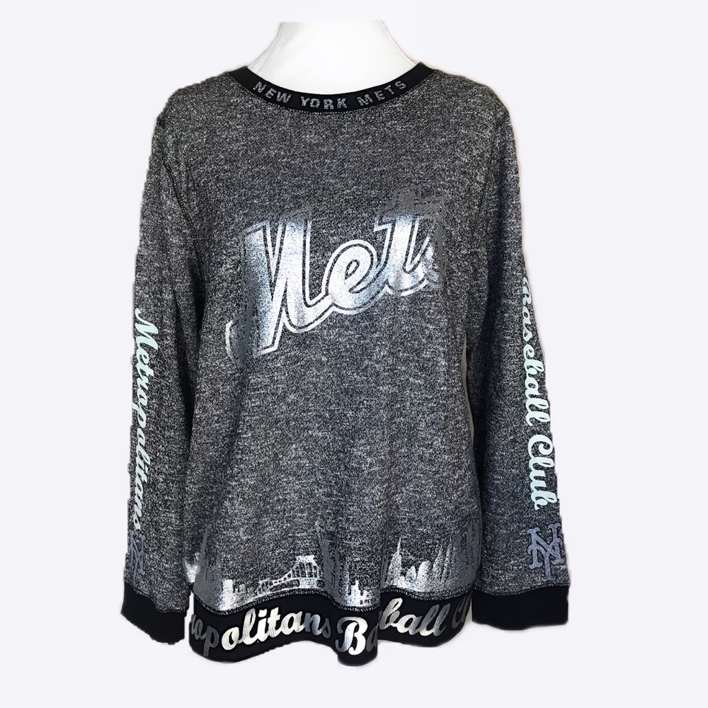 New York Mets Sweatshirt with Silver Glitter logos
